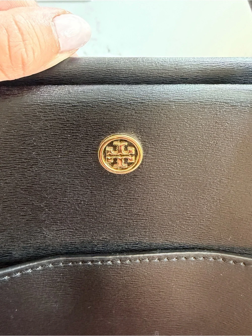 Tory Burch Black Leather Tote with Gold Logo